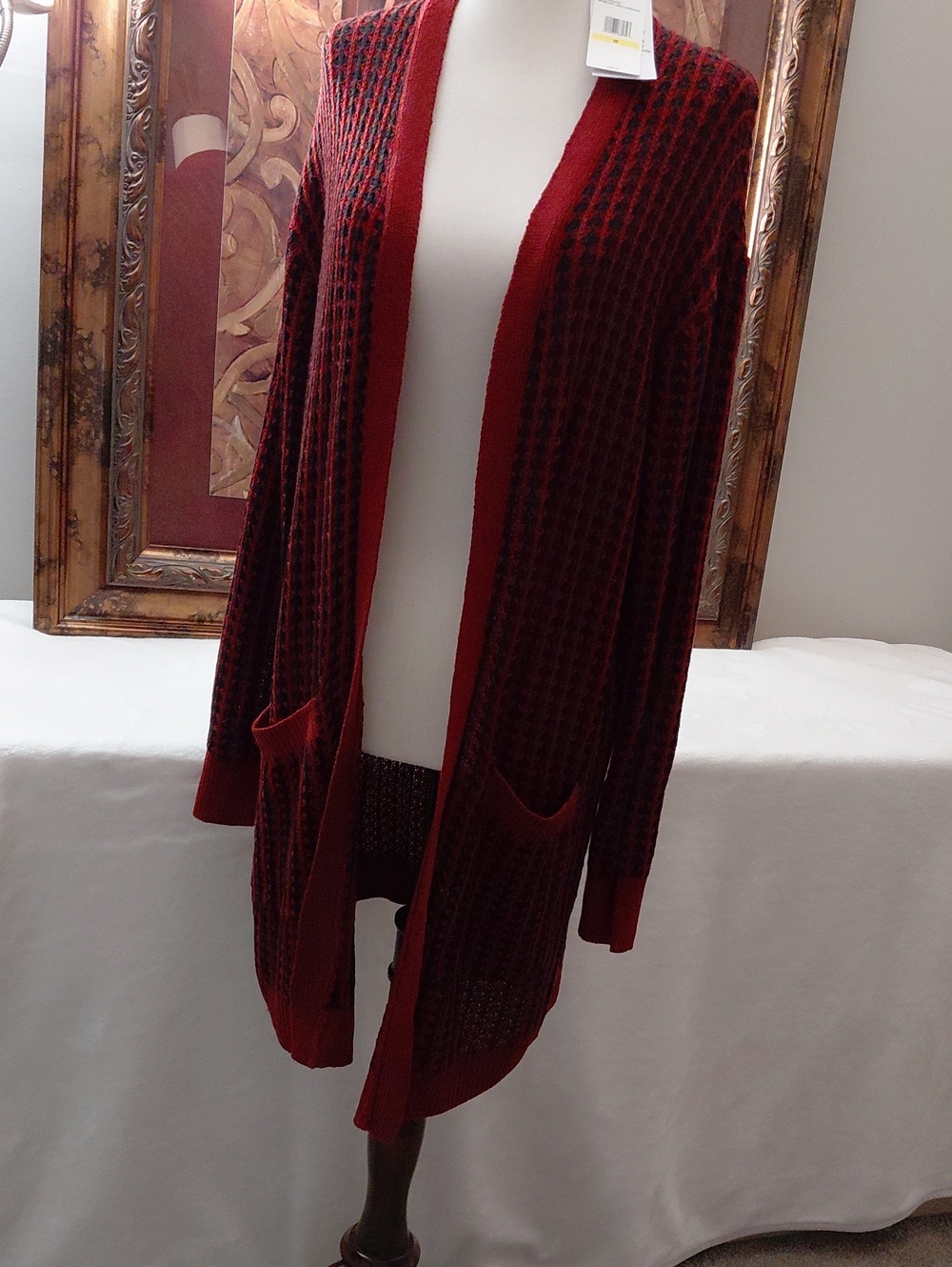 Jessica Simpsom Women's  Open-Front Burgundy Knit Cardigan Sweater New With Tags